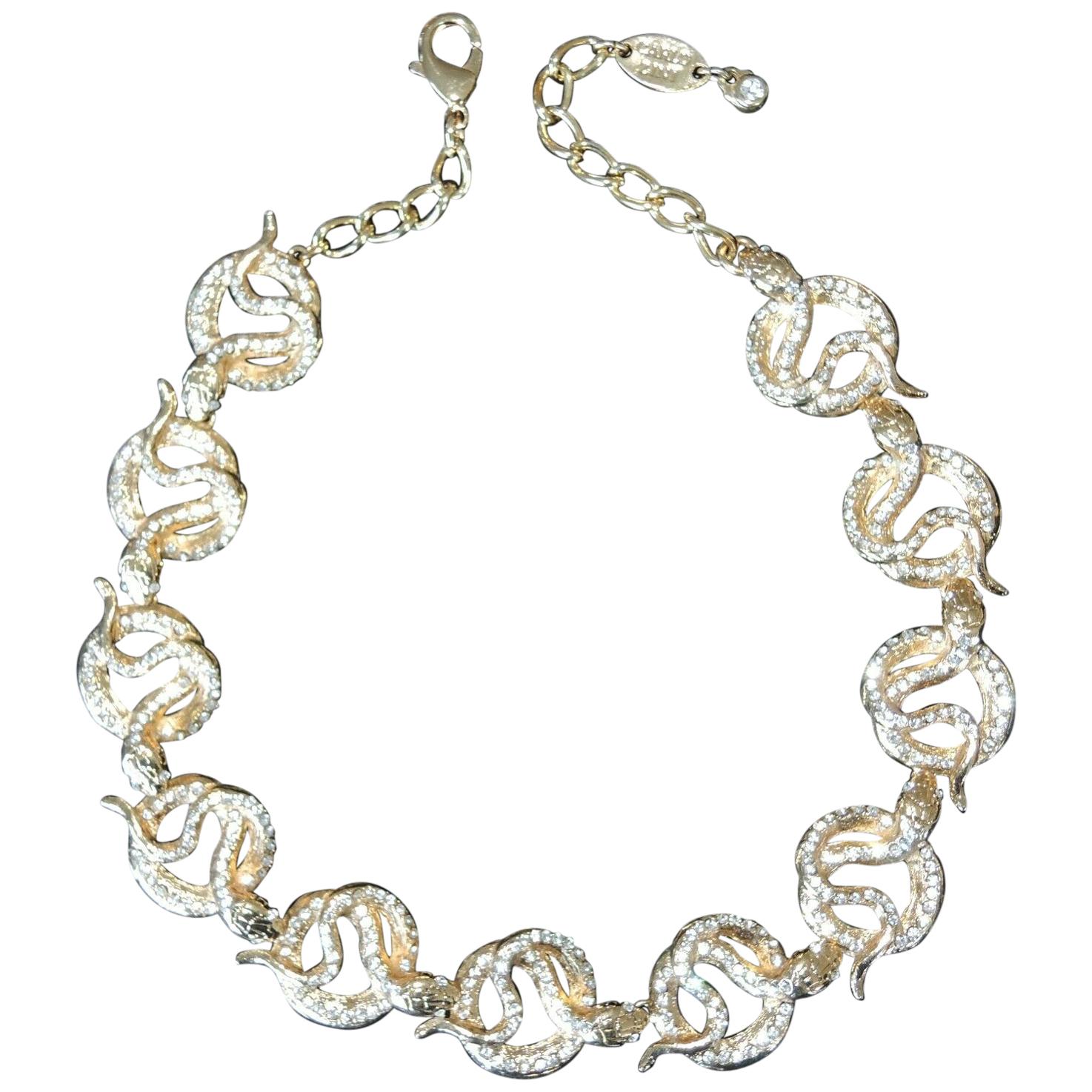 Designer Signed Carlo Zini Sparkling Crystal Serpent Snake Link Necklace For Sale