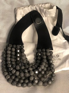 Designer Signed Fairchild Baldwin Leather Grey Beads Multi-Strand Necklace
