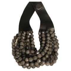 Designer Signed Fairchild Baldwin Leather Grey Beads Multi-Strand Necklace
