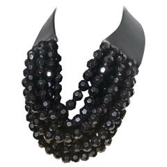 Designer Signed Fairchild Baldwin NYC Bella Black Jet Beads Necklace 