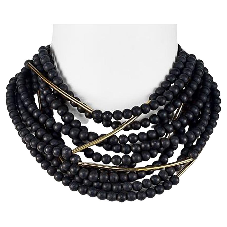 Simply Fabulous! Designer Multi Strand Black 8mm Jet Resin Beads and Gold tubing and Leather Necklace with magnetic clasp closure. Necklace measures approx. 18