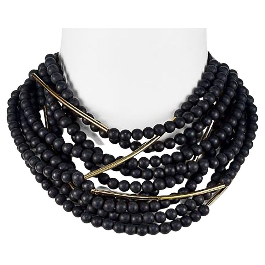 Designer Signed Fairchild Baldwin NYC Bella Black Beads Multi-Strand Necklace  For Sale