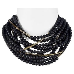 Designer Signed Fairchild Baldwin NYC Bella Black Beads Multi-Strand Necklace