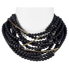 Designer Signed Fairchild Baldwin NYC Bella Black Beads Multi-Strand Necklace 