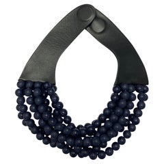 Designer Signed Fairchild Baldwin NYC Bella Dark Blue Beads Necklace