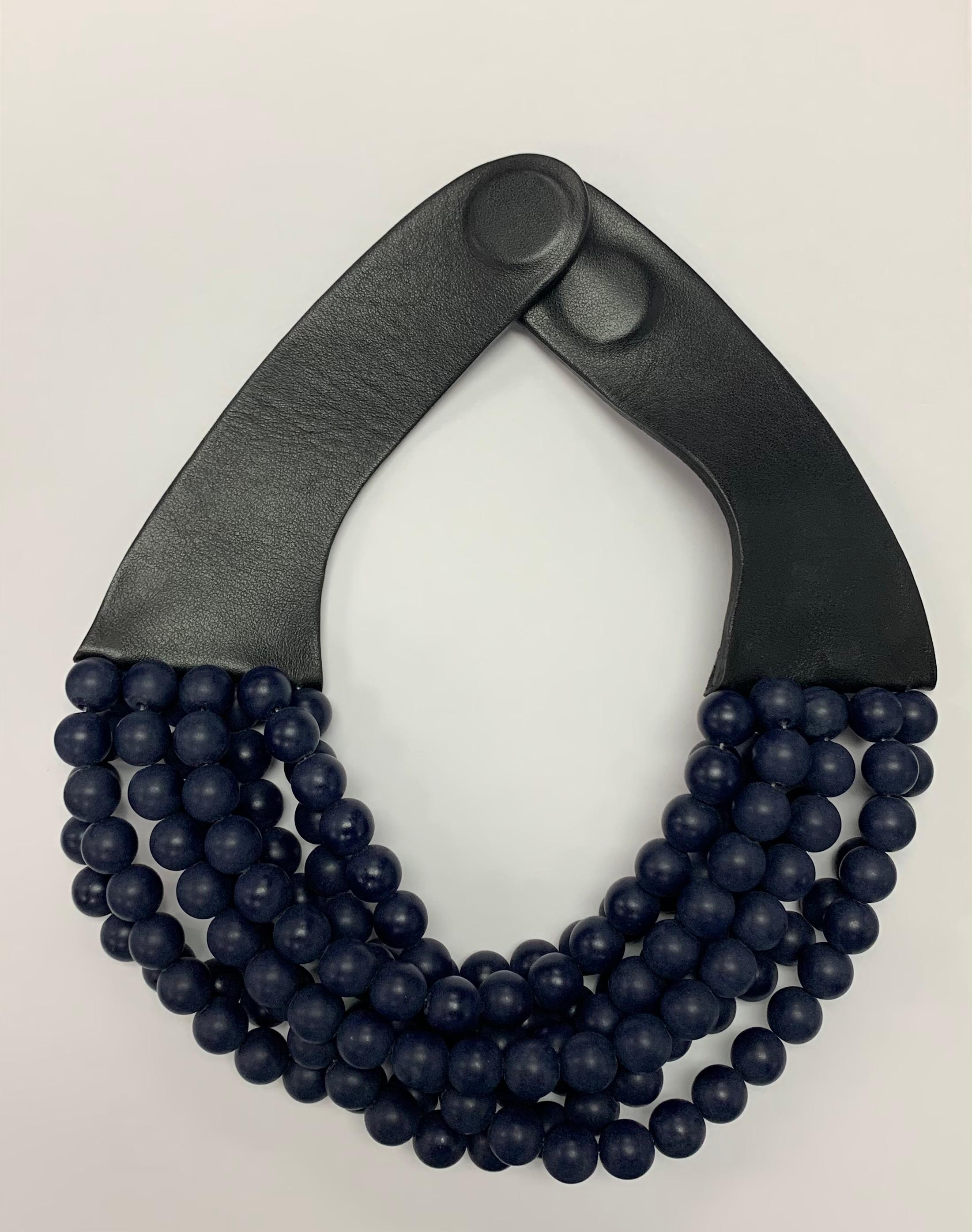 Simply Fabulous! Designer 8 Row Multi Strand Dark Gray Bead and Leather Necklace with magnetic clasp closure. Necklace measures approx. 18