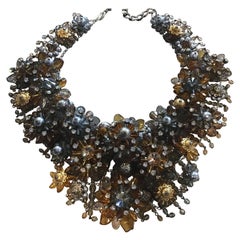 Designer Signed Francoise Montague Crystal Citrine Golden Choker Necklace