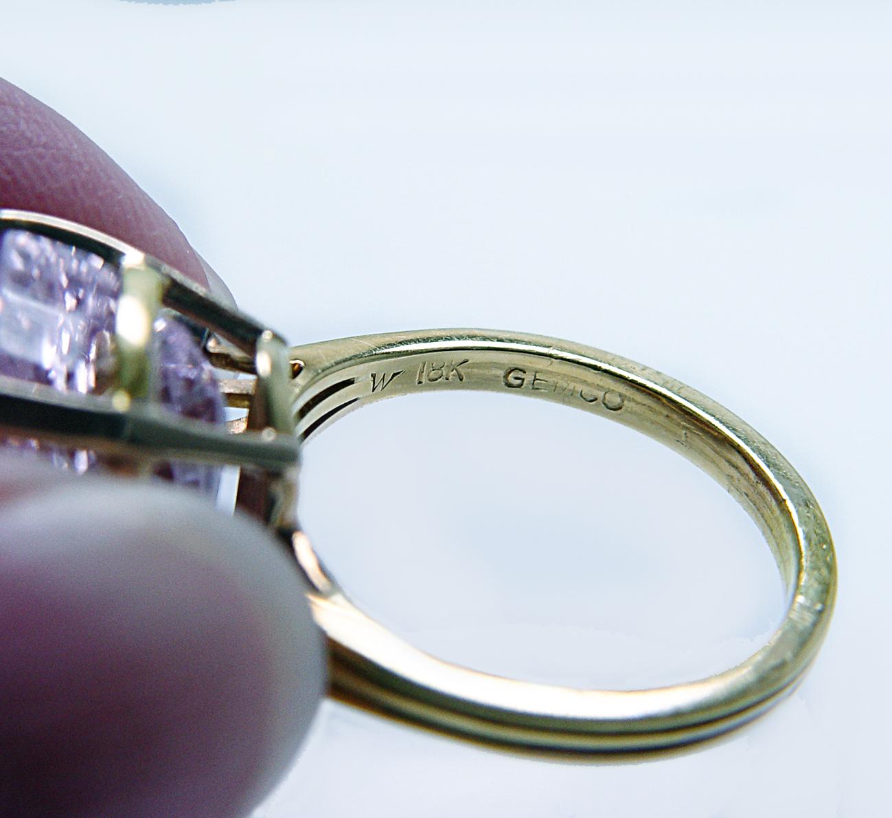 Designer Signed GEMco 18ct Cushion Kunzite Diamond Ring 18K Gold Vintage Estate For Sale 5