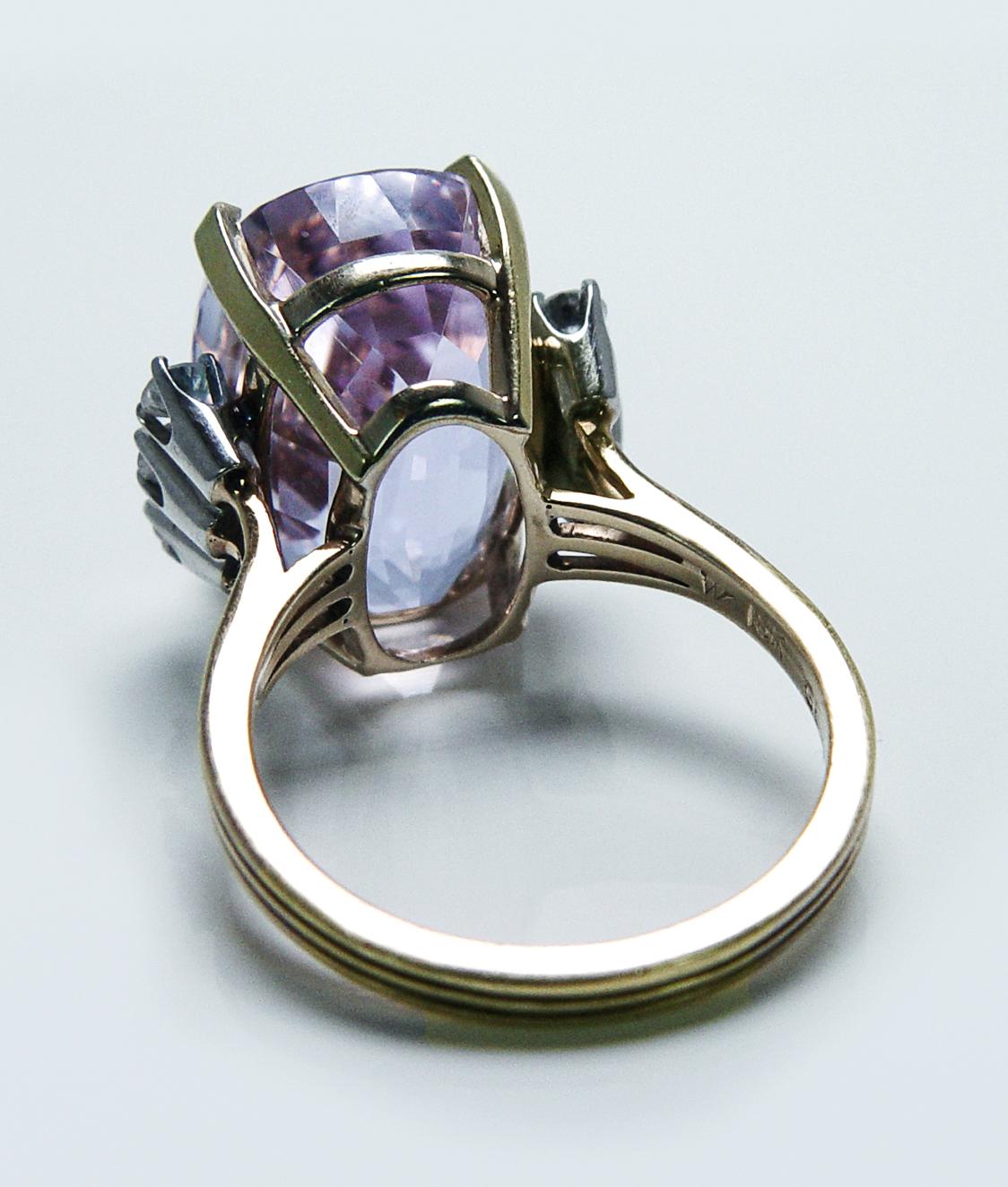 Designer Signed GEMco 18ct Cushion Kunzite Diamond Ring 18K Gold Vintage Estate For Sale 6