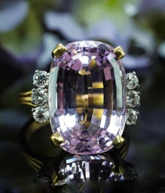 Designer Signed GEMco 18ct Cushion Kunzite Diamond Ring 18K Gold Vintage Estate