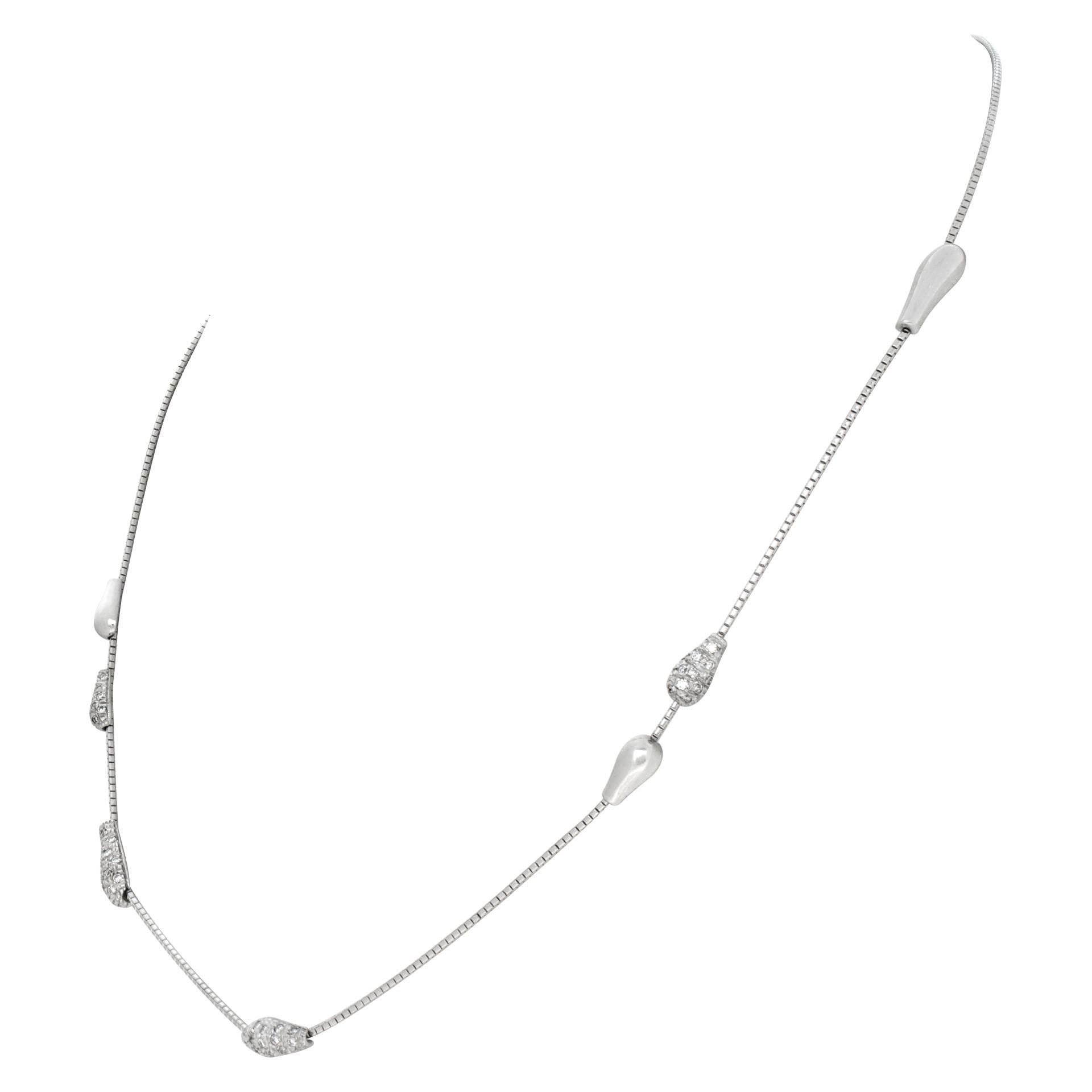 Designer Signed Henry Stern 18k White Gold Diamonds Necklace In Excellent Condition For Sale In Surfside, FL