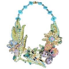 Designer signiert Ken Morrison Rare Vintage Kristall Hummel Garten Halskette