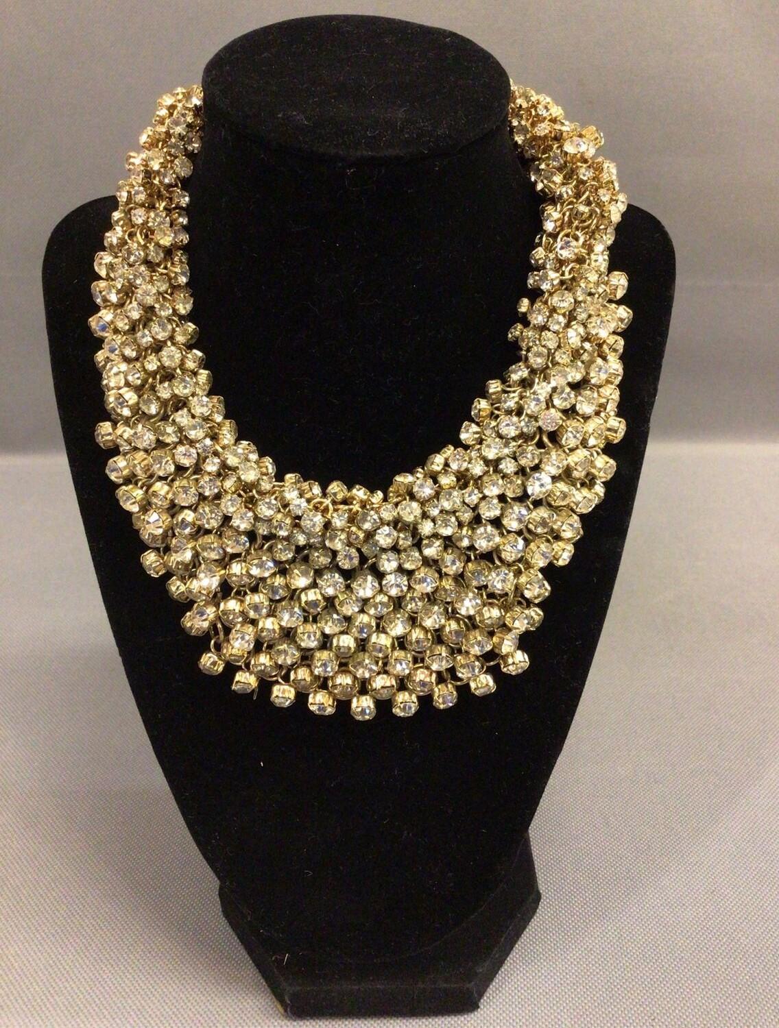 Round Cut Designer Signed Natasha Sparkling Crystal Bib Collar Necklace