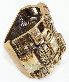 Designer Signed Oscar de La Renta Golden Crystal Clamper Bracelet