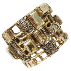 Designer Signed Oscar de La Renta Golden Crystal Clamper Bracelet