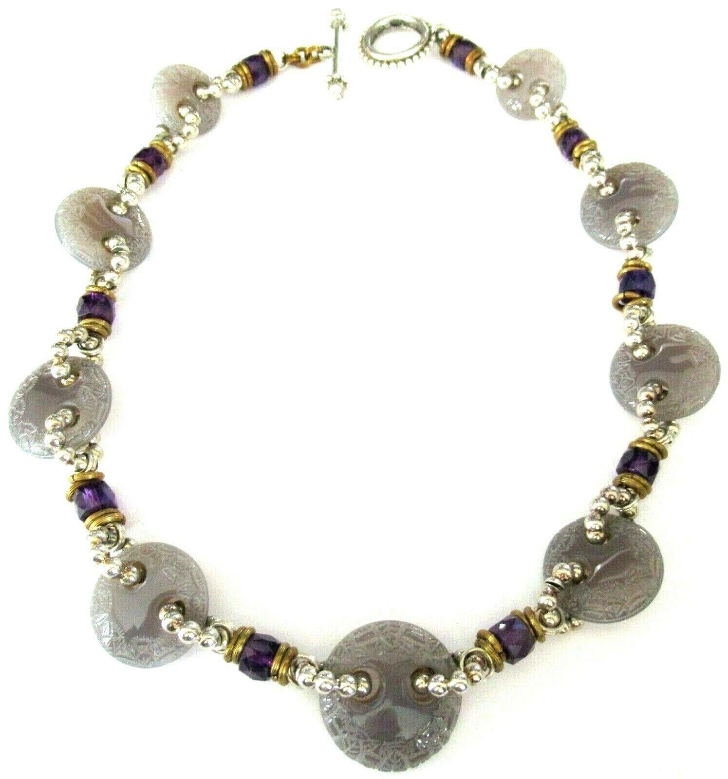Designer Signed Stephen Dweck Genuine Amethyst Sterling Silver Necklace In Excellent Condition For Sale In Montreal, QC