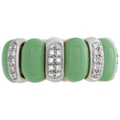 Designer signed "Valent" flexible eternity band w/ diamonds & green set in gold