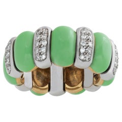 Designer signed "Valent" flexible eternity band w/ diamonds & green set in gold