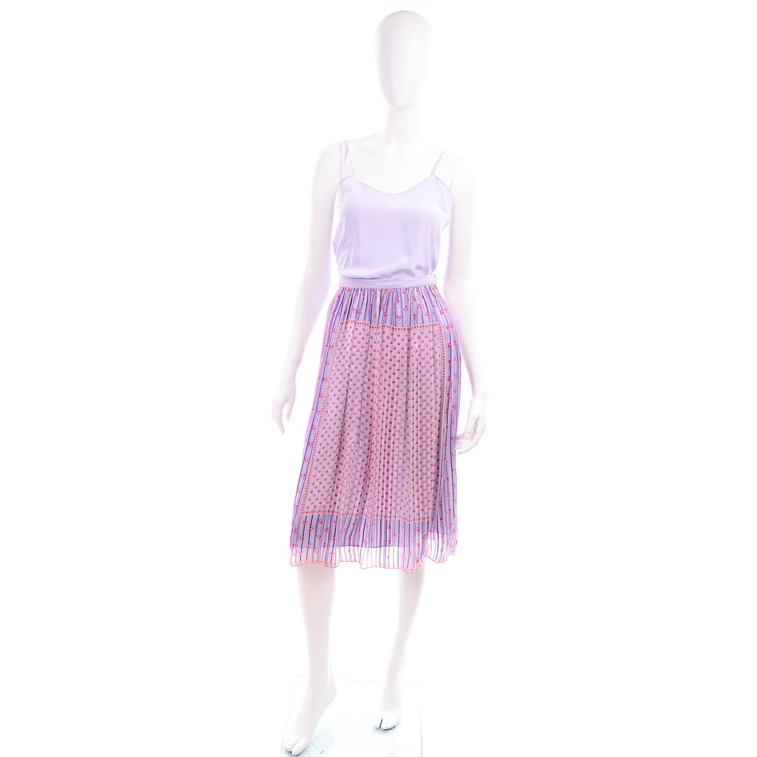 Designer Silk Chiffon 2 Pc Dress in Purple Yellow Pink Floral Print Pattern Mix 3