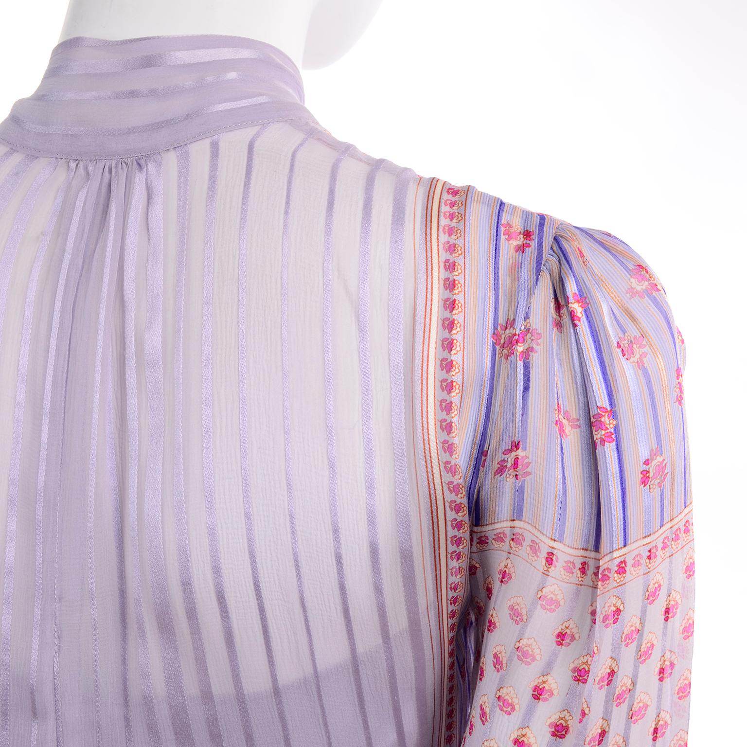 Designer Silk Chiffon 2 Pc Dress in Purple Yellow Pink Floral Print Pattern Mix 8