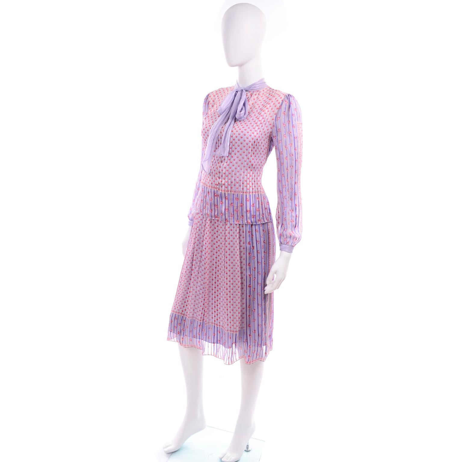 Women's or Men's Designer Silk Chiffon 2 Pc Dress in Purple Yellow Pink Floral Print Pattern Mix