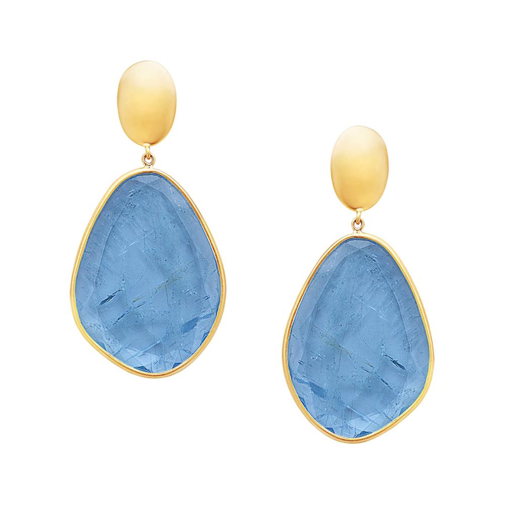 Designer Slice Aquamarine Drop Dangle Earring in 18k Yellow Gold