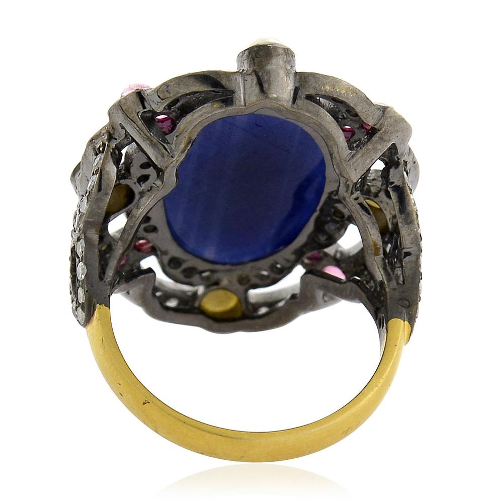 blue sapphire and pearl ring