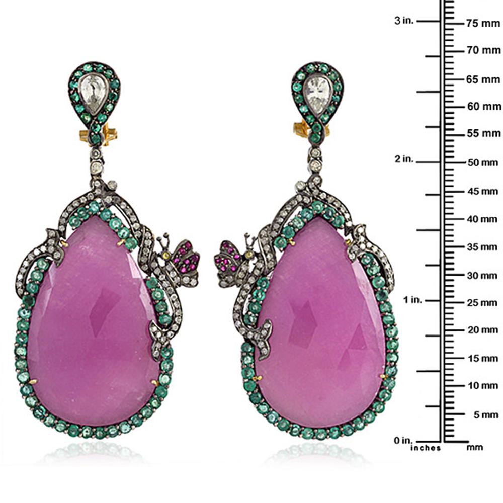 Modern Multi Shaped Multi Gemstone Earring With Diamonds & Butterfly Design For Sale