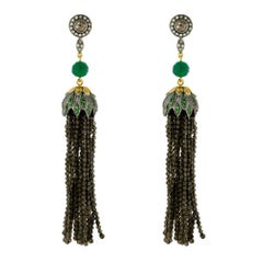 Designer Smoky Quartz Tassel Earring With Diamond 
Tsavorite In Silver and Gold