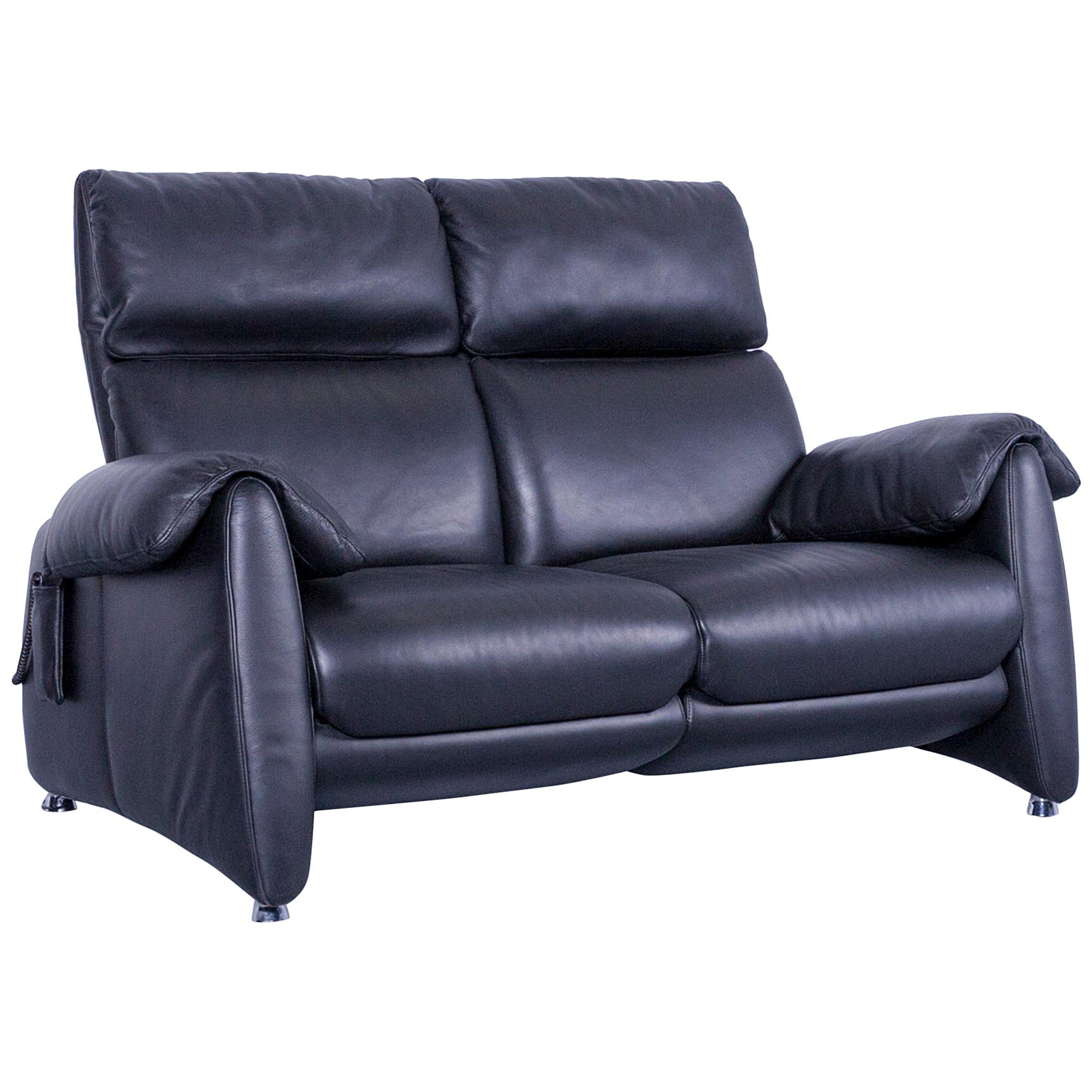 Designer Sofa, Black Leather Two-Seat Couch, Modern Electric Recliner