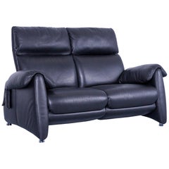 Used Designer Sofa, Black Leather Two-Seat Couch, Modern Electric Recliner