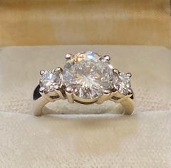 Designer Solid White Gold Three-Stone Engagement Ring with Diamonds 6+ Carats