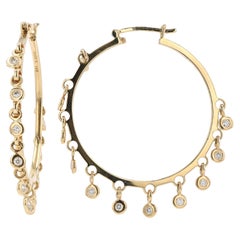 Designer Sonia B Diamond Dangle 14k Gold Hoop Earrings
