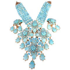 Vintage Designer Stanley Hagler Blue Glass Necklace and Earrings Estate Fine Jewelry