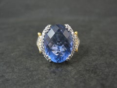 Anello di design in argento sterling con fluorite che cambia colore e topazio bianco (10,58 carati in totale), misura 10