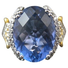 Anello di design in argento sterling con fluorite che cambia colore e topazio bianco (10,58 carati in totale), misura 10