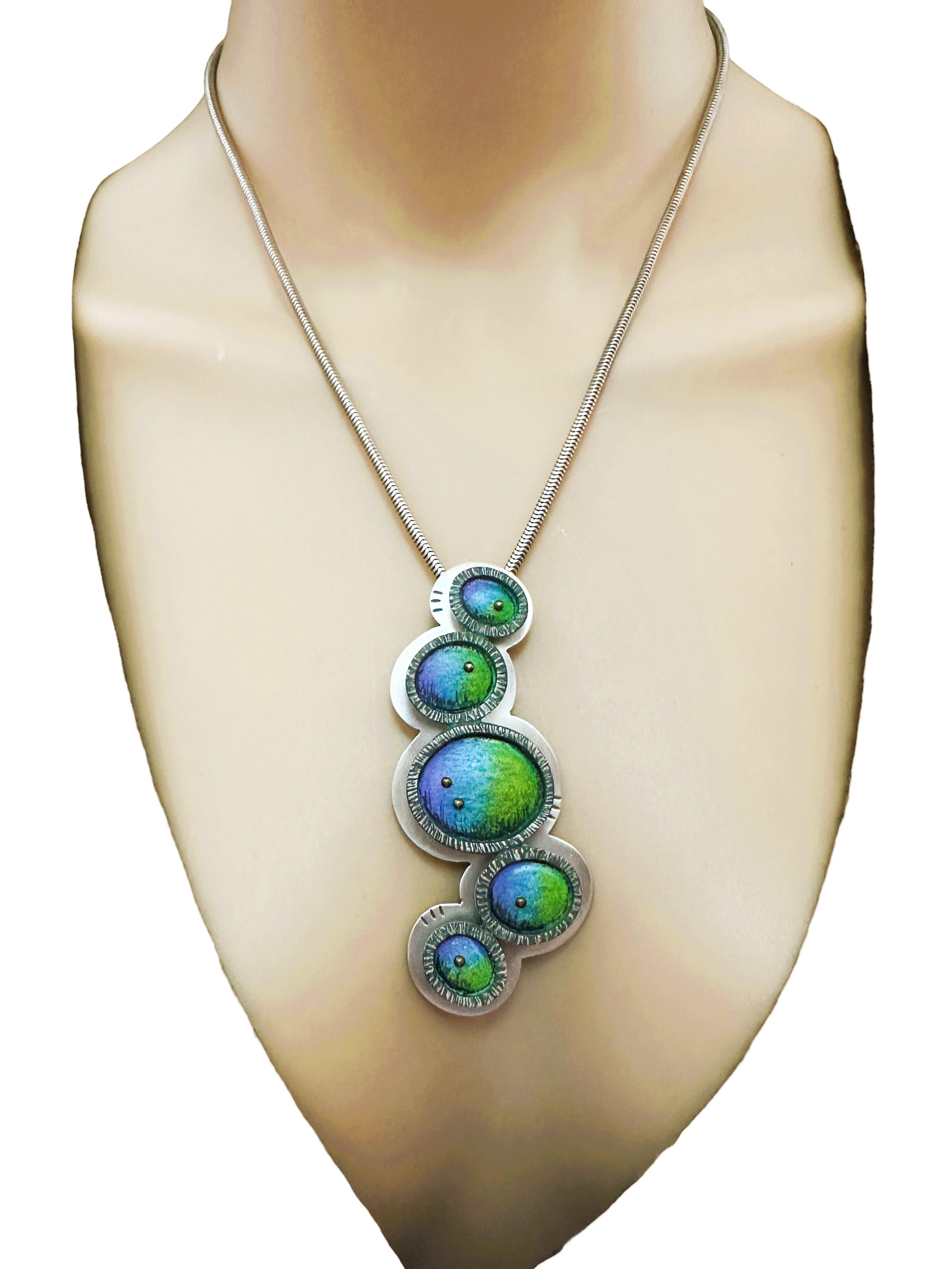 Women's Designer Sterling Silver Colored Sphere Pendant/Brooch Necklace Deb Karash