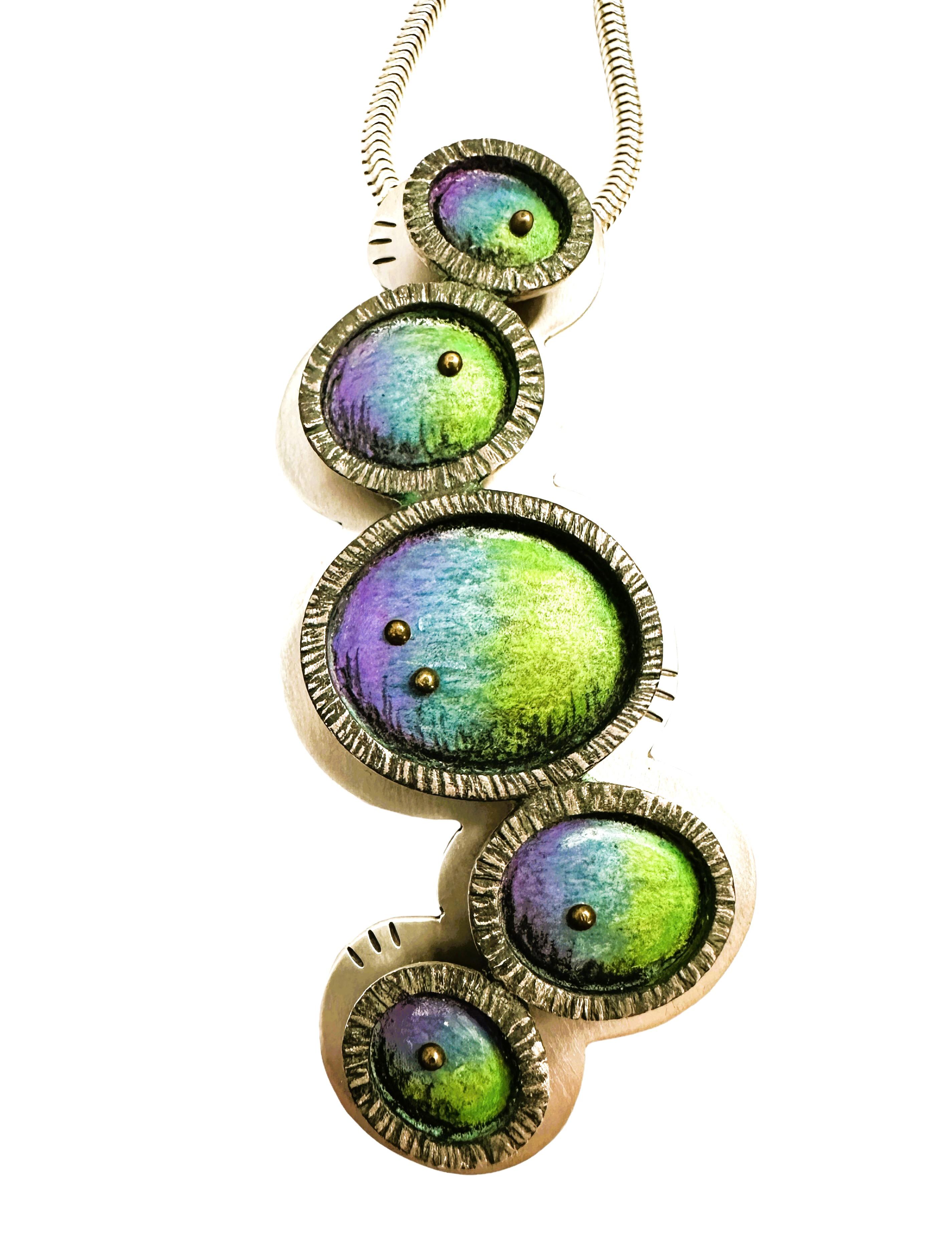 Designer Sterling Silver Colored Sphere Pendant/Brooch Necklace Deb Karash 3