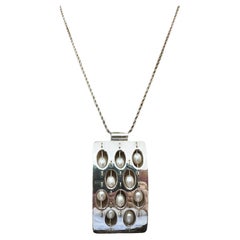 Vintage Designer Sterling Silver & Pearl Pendant Necklace by TSJ&M 20"