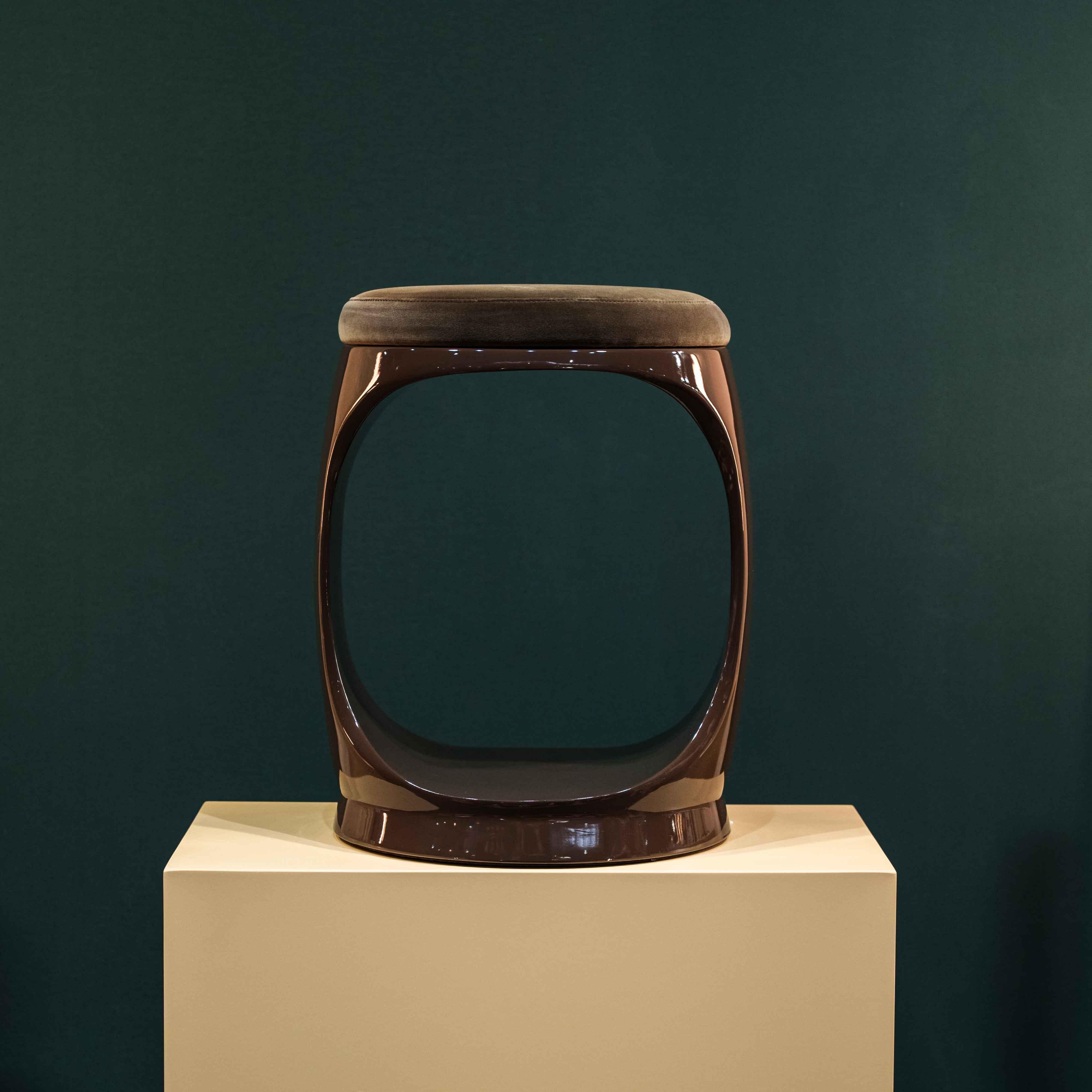 Italian Designer Stool by Cyril Rumpler Brown Signet Ring For Sale