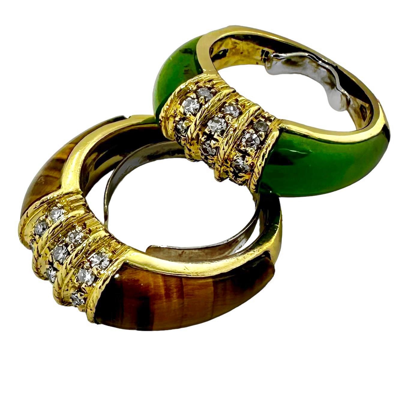 Paar Stapelringe aus Gelbgold, Diamanten und Hartstein im Designer-Stil 1