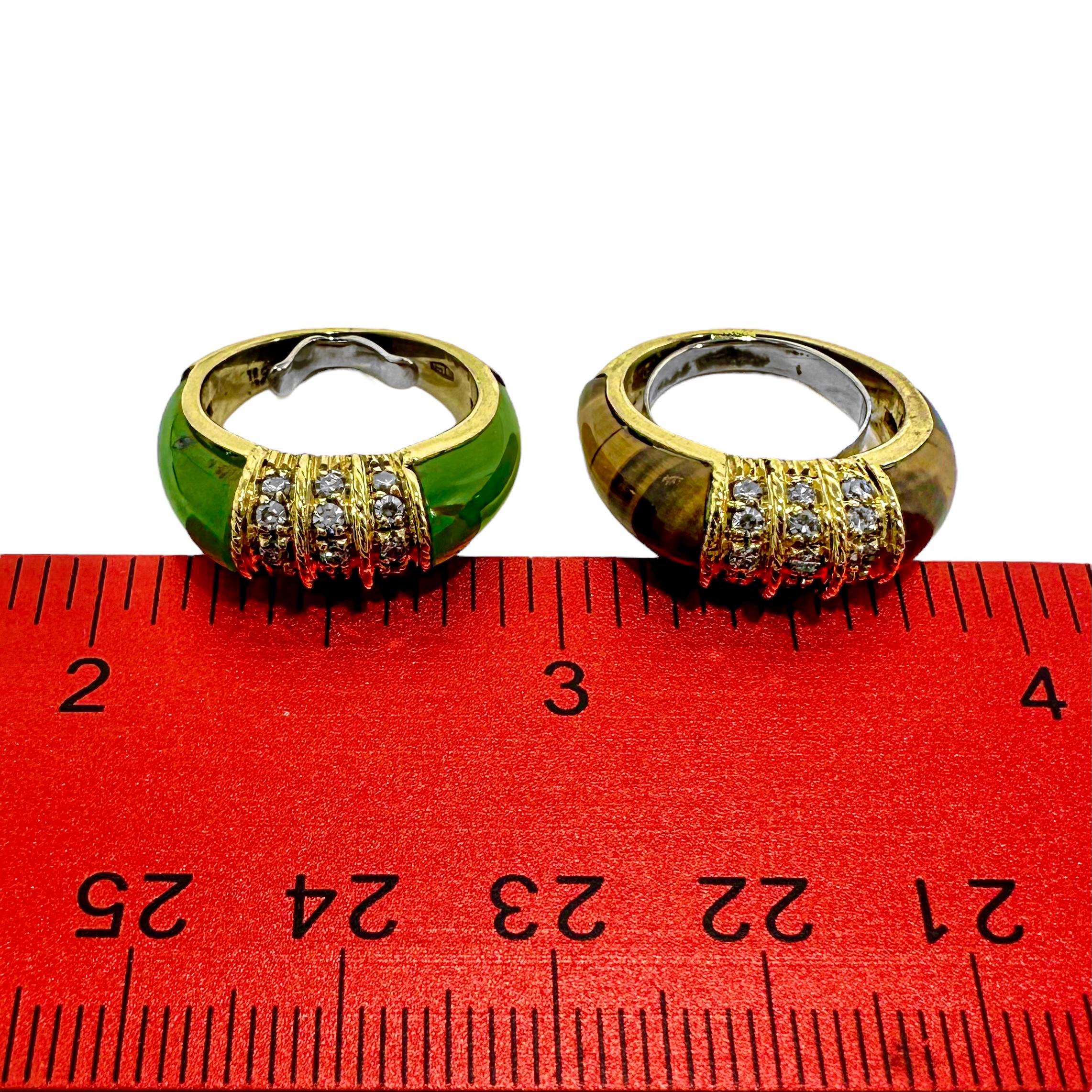 Paar Stapelringe aus Gelbgold, Diamanten und Hartstein im Designer-Stil 2