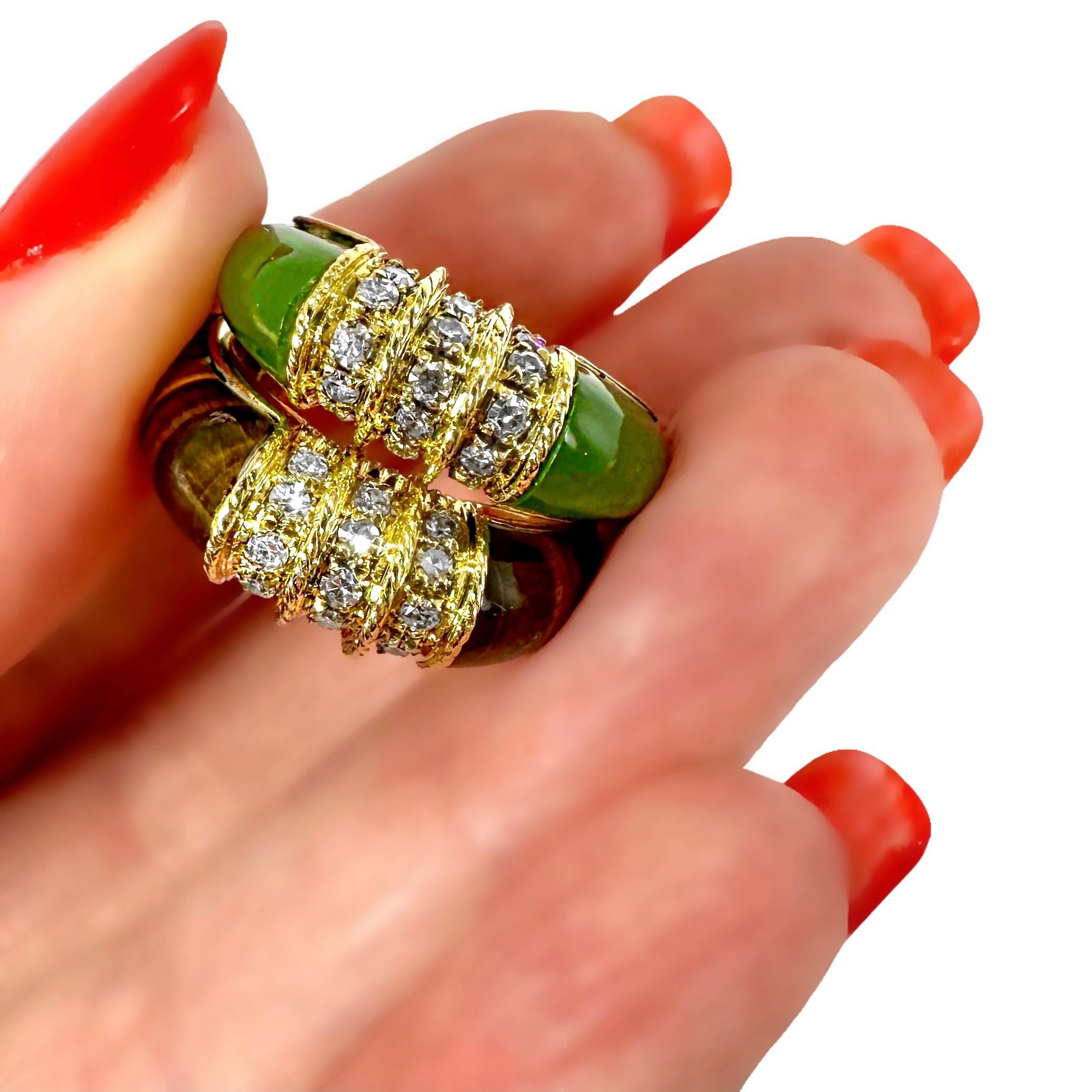 Paar Stapelringe aus Gelbgold, Diamanten und Hartstein im Designer-Stil 3
