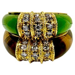 Paar Stapelringe aus Gelbgold, Diamanten und Hartstein im Designer-Stil