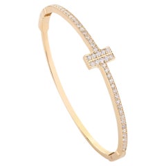 Bracelet jonc articulé en or jaune massif 14 carats avec diamants du designer T