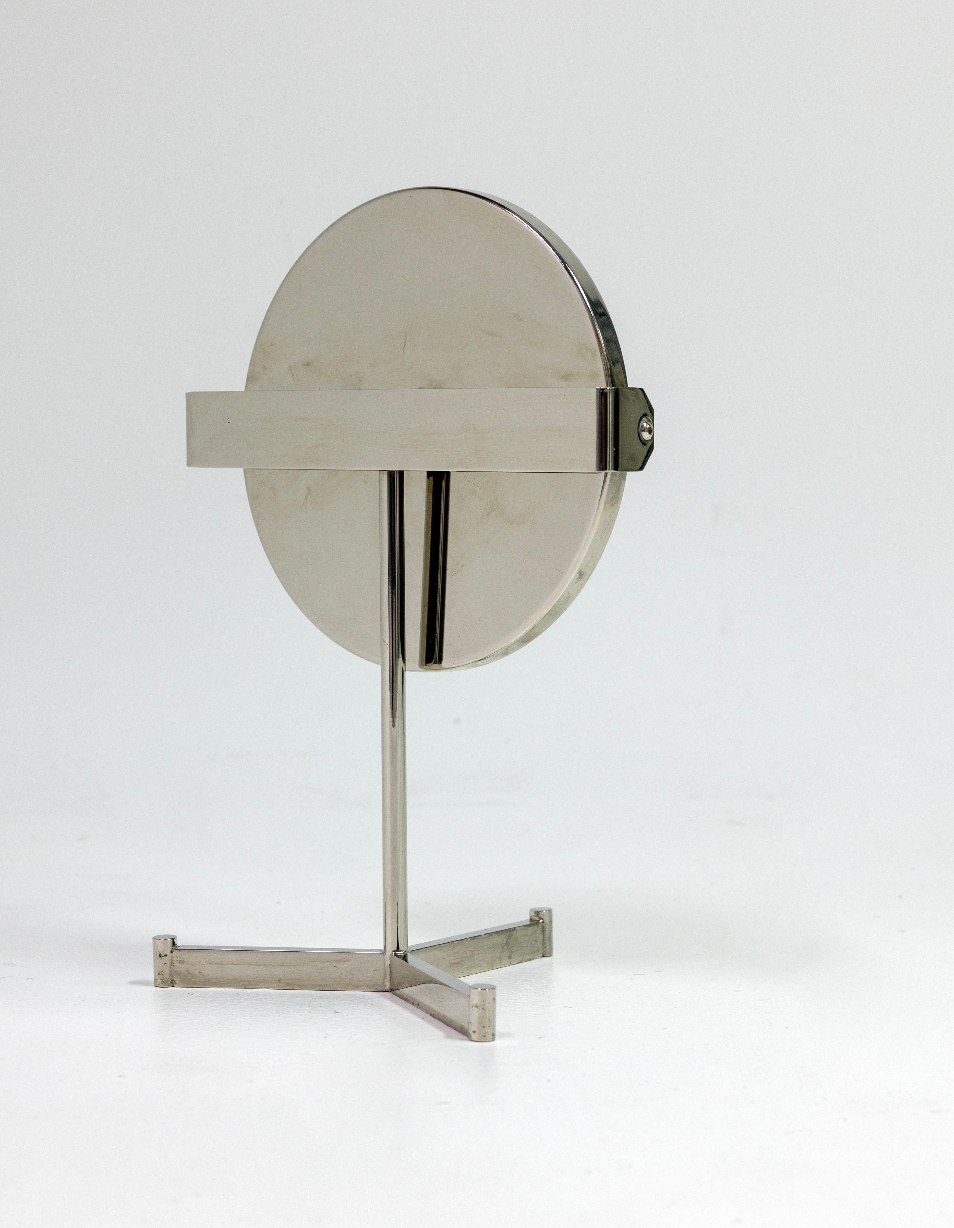 Mid-Century Modern Designer Table Mirror, Nickel For Sale