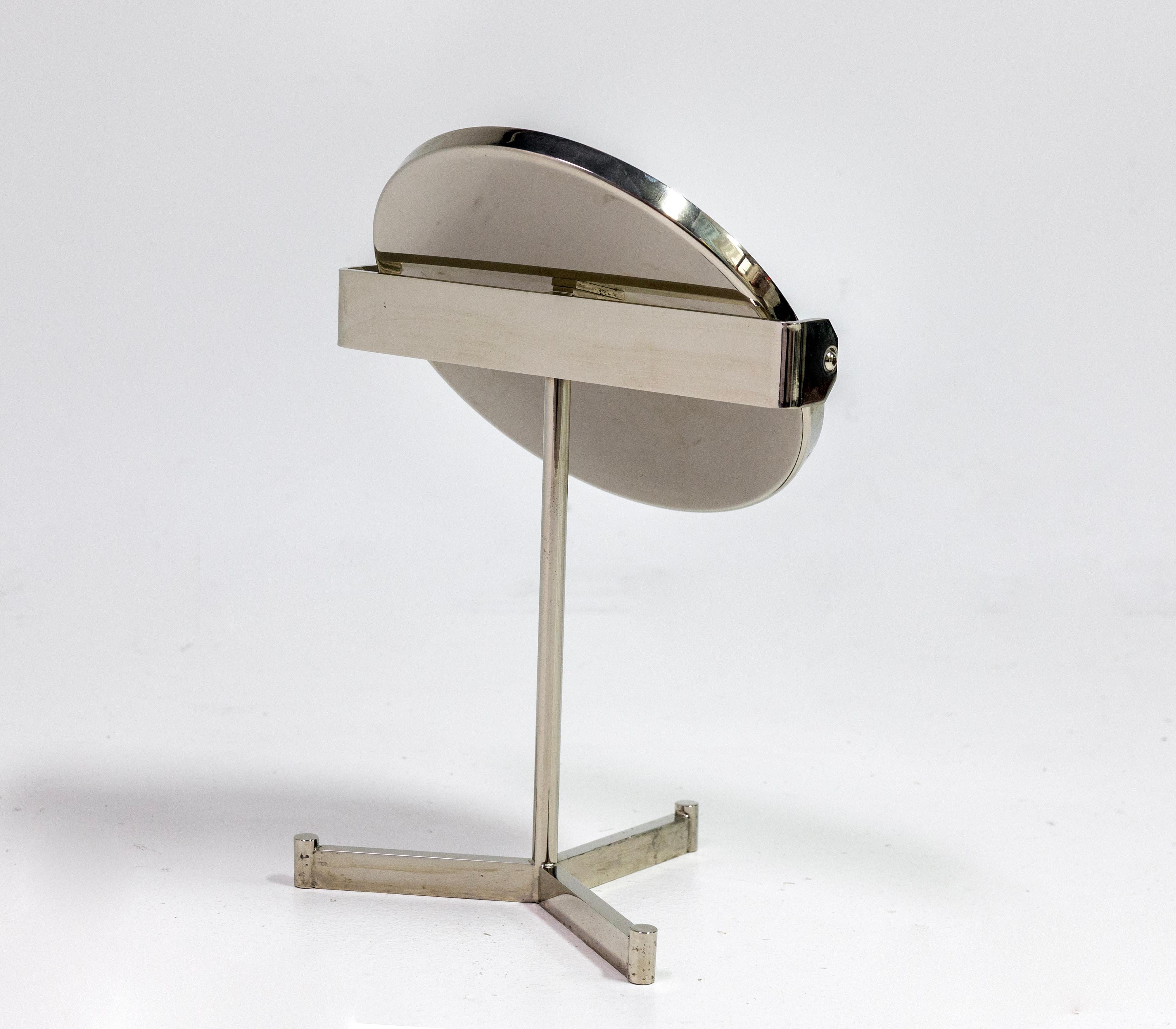 American Designer Table Mirror, Nickel For Sale