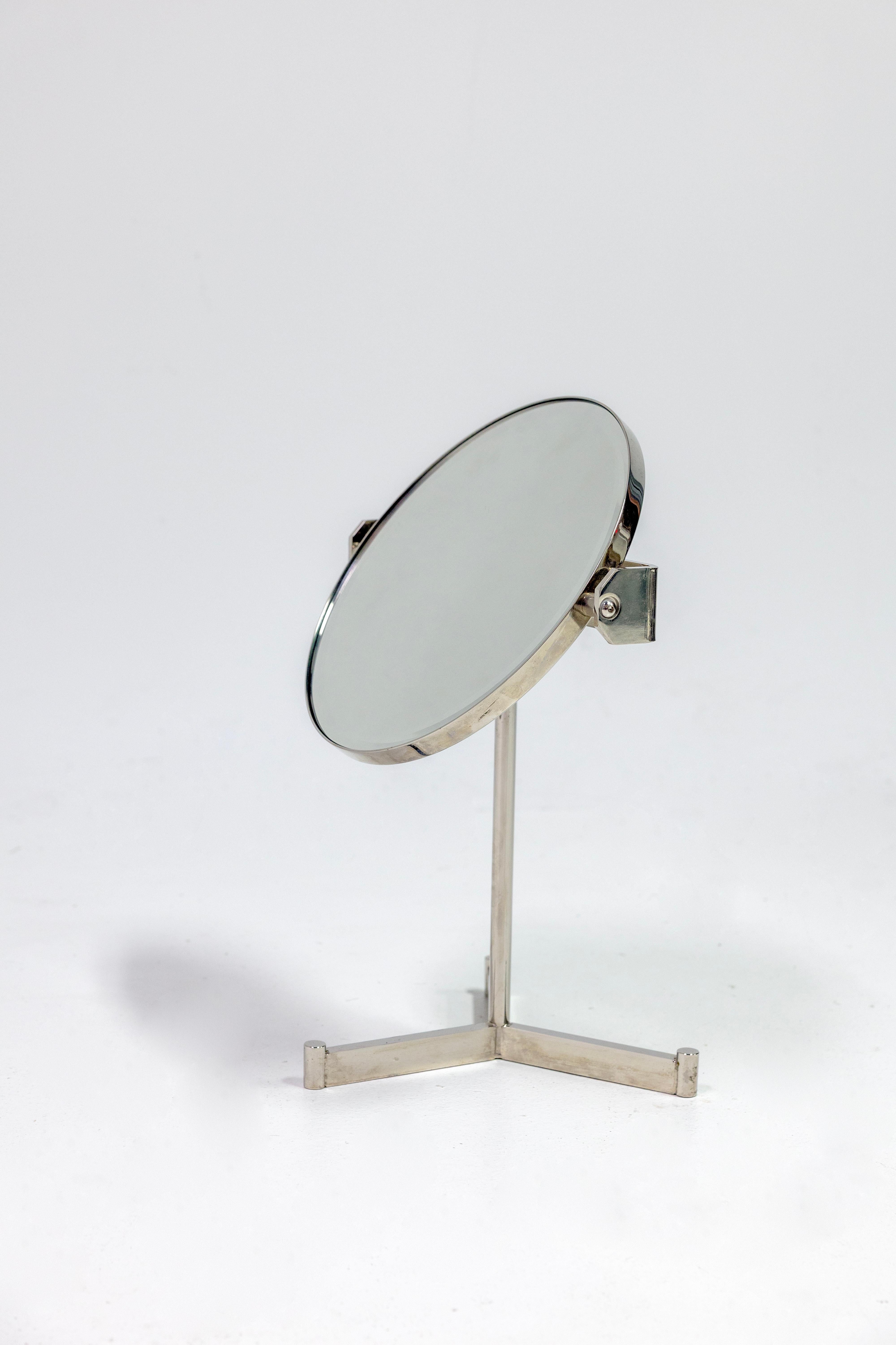 Metal Designer Table Mirror, Nickel For Sale