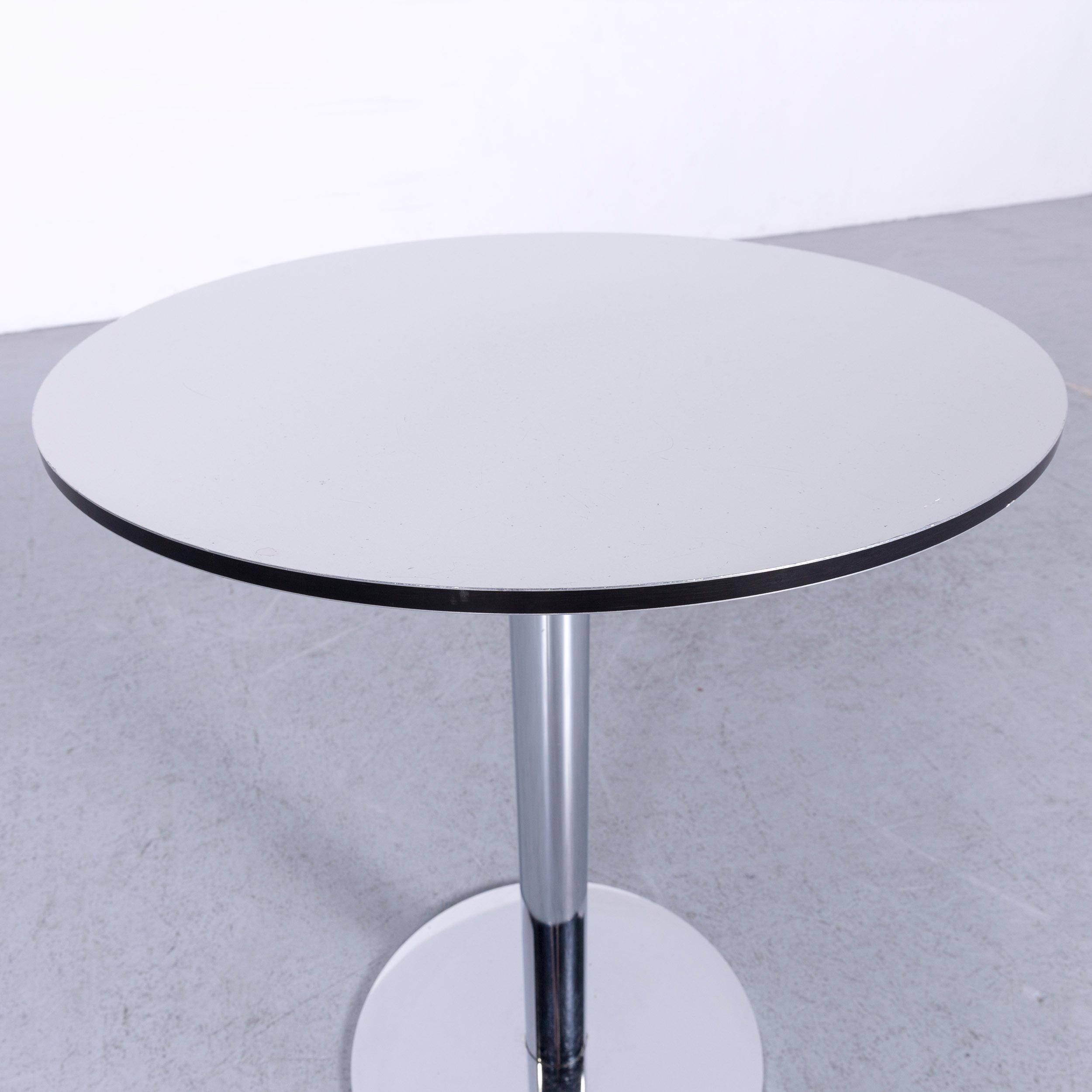 Leather Designer Table White Wood Chrome Swiss Air Lounge Bistro Round Modern For Sale