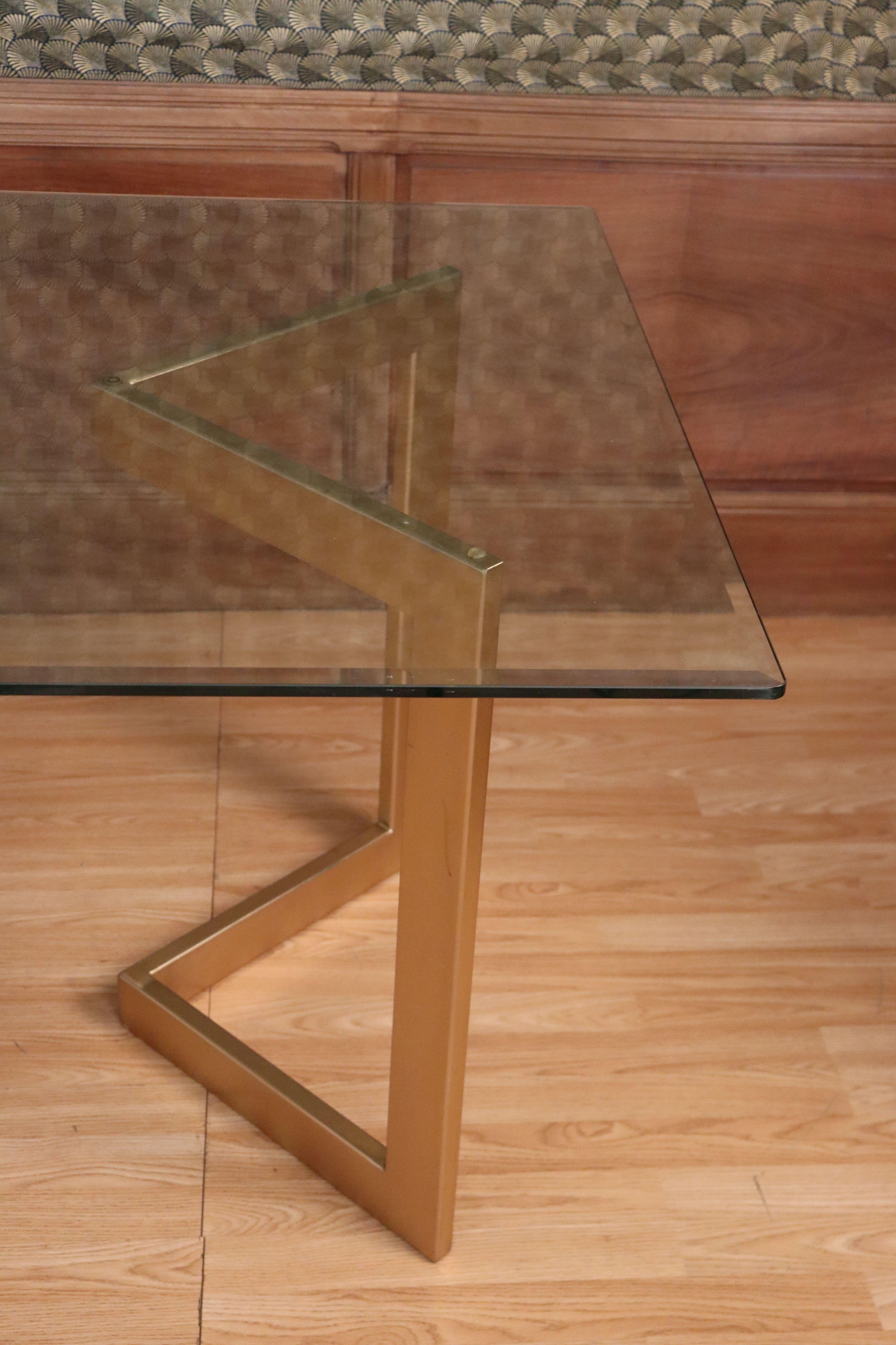 Mid-Century Modern Designer Table With Golden Base For Sale